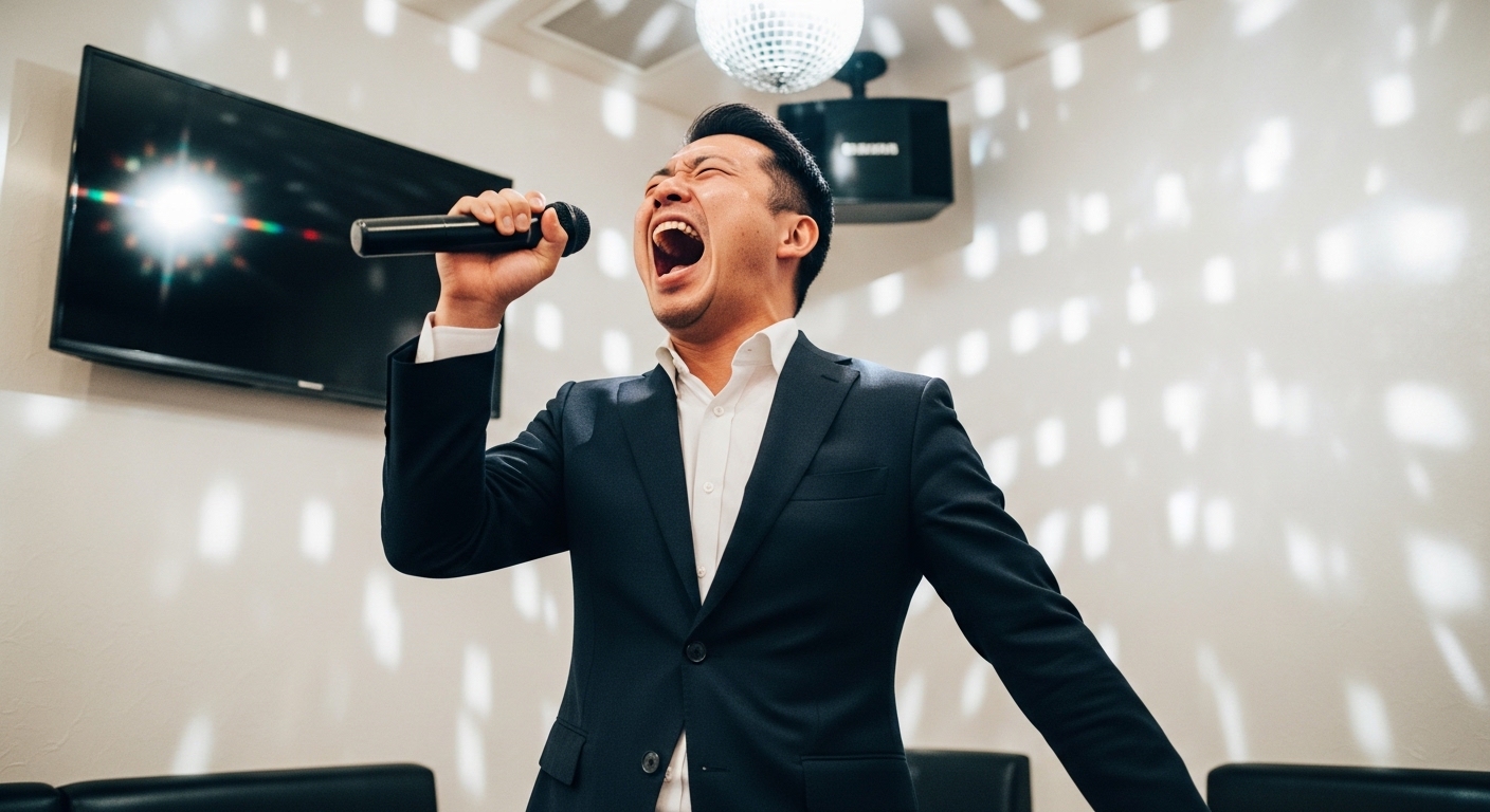 元気に歌う男性