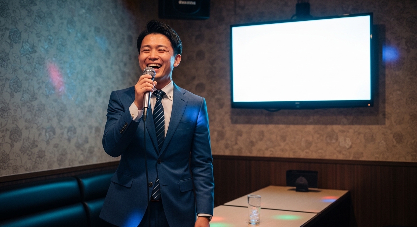 笑顔で歌う男性